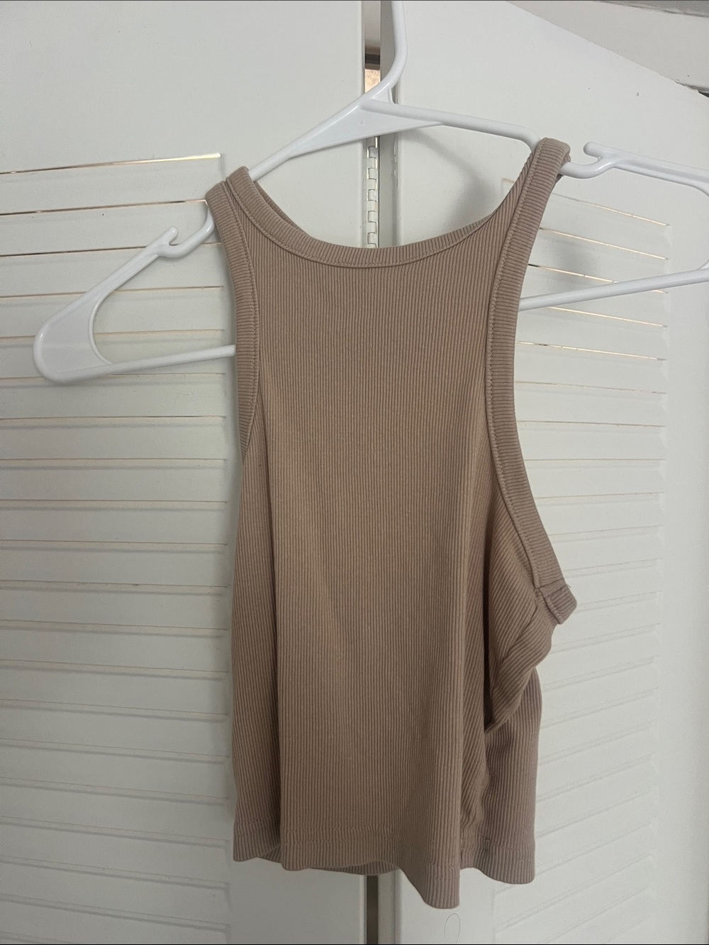 Beige Ribbed Racerback Tank Top - Women
